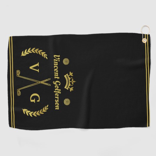 Monogram Laurel Wreath Clubs Crown met de naam Gol Golfhanddoek (Horizontaal)