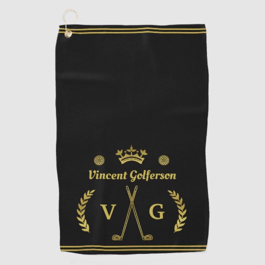 Monogram Laurel Wreath Clubs Crown met de naam Gol Golfhanddoek (Voorkant)