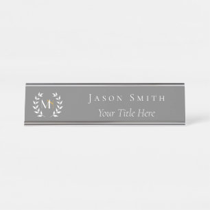 Monogram Laurel Wreath Gray Desk Name Bord Bureau Naambordje