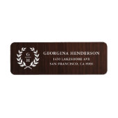 Monogram Laurel Wreath Rustic Wood Pattern Etiket (Voorkant)
