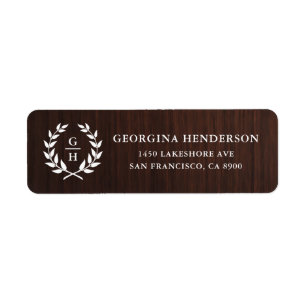 Monogram Laurel Wreath Rustic Wood Pattern Etiket
