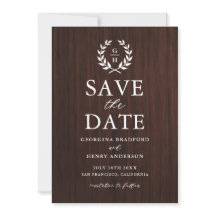 Monogram Laurel Wreath Rustic Wood Save the Date