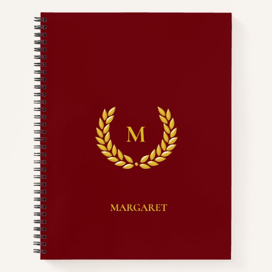 Monogram & laurier op bordeauxrood notitieboek (Voorkant)