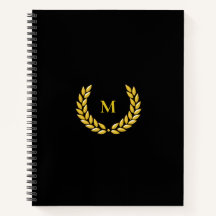 Monogram & laurier op zwart notitieboek