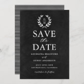 Monogram lauwerkrans faux krijtbord save the date (Voorkant / Achterkant)
