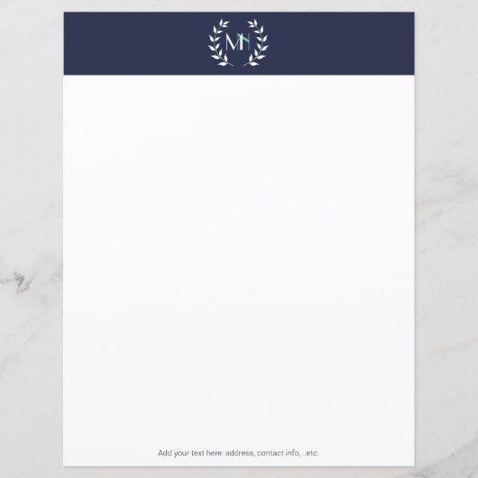 Monogram Lauwerkrans Navy Blauwe Papier (Voorkant)