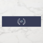 Monogram Lauwerkrans Navyblauw Waterfles Etiket (Enkel label)
