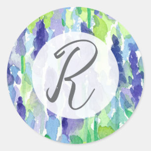 Monogram Lavendel Bloemen Brief Schrijven Ronde Sticker