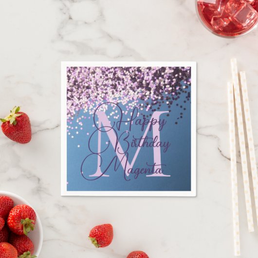 Monogram Lavendel Confetti Verjaardag gepersonalis Servet (Insitu)