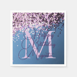 Monogram Lavendel Confetti Verjaardag gepersonalis Servet