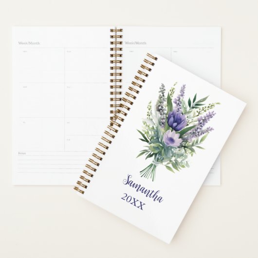 Monogram Lavendel Paarse bloemen Eucalyptus jaarli Planner (Display)