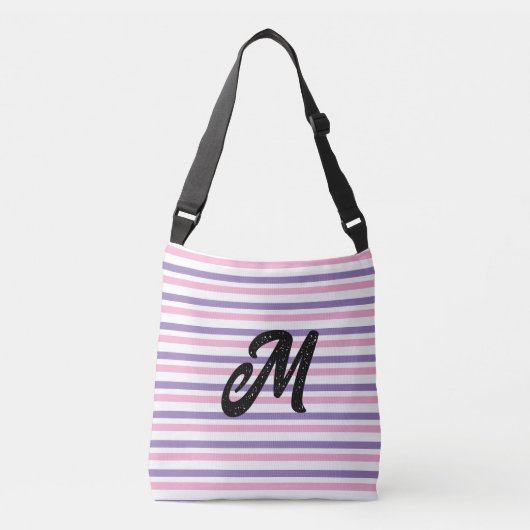 Monogram lavendel roze witte strepen crossbody tas (Voorkant)