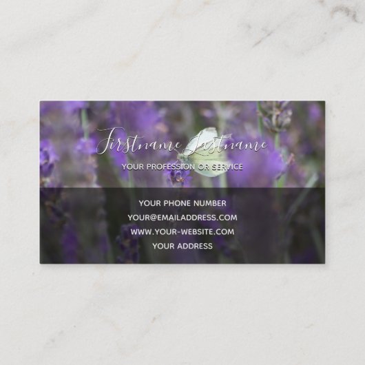 Monogram lavendel vlinderrechthoek visitekaartje (Achterkant)