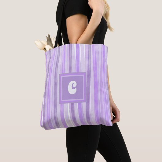 Monogram Lavendelstrepen Aangepast Tote Bag (Dichtbij)