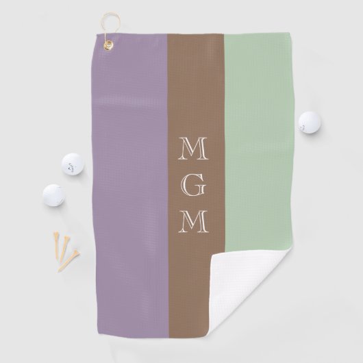 Monogram lavender-, bruin- en mint-stripe-patroon golfhanddoek (Insitu)