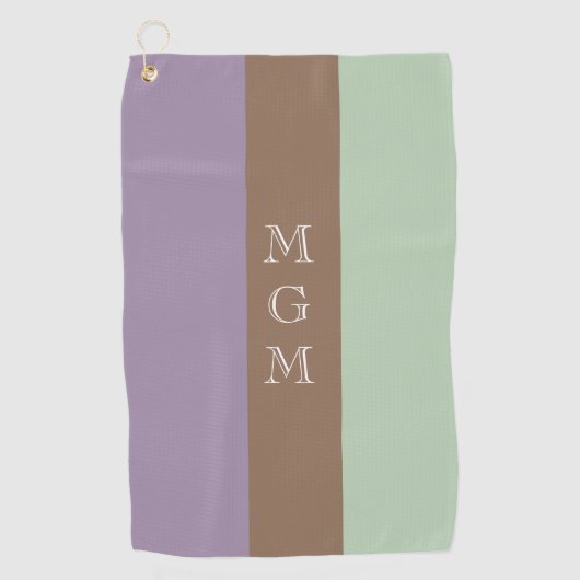 Monogram lavender-, bruin- en mint-stripe-patroon golfhanddoek (Voorkant)