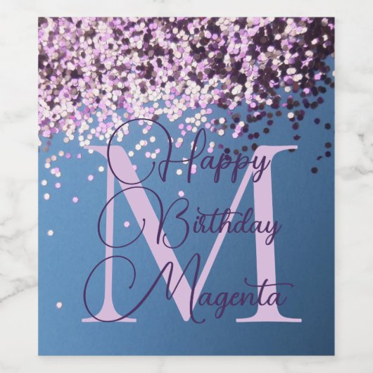 Monogram Lavender Confetti Fun Birthday Wijn Etiket (Enkel label)
