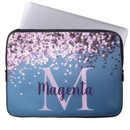 Monogram Lavender Confetti on Blue Laptop Sleeve