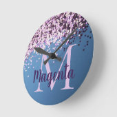 Monogram Lavender Confetti on Blue Ronde Klok (Hoek)