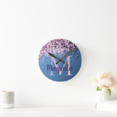 Monogram Lavender Confetti on Blue Ronde Klok (Huis)