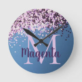 Monogram Lavender Confetti on Blue Ronde Klok (Voorkant)