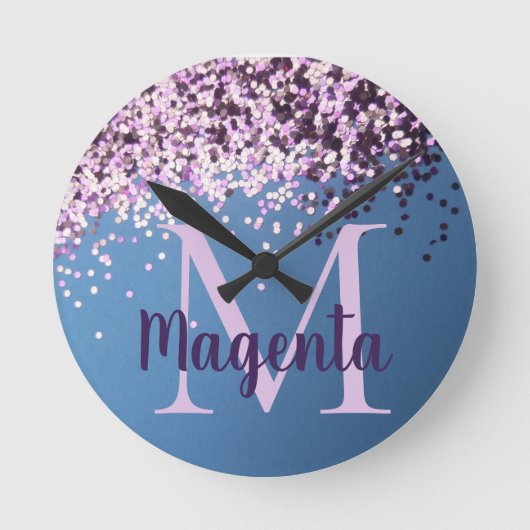 Monogram Lavender Confetti on Blue Ronde Klok (Voorkant)