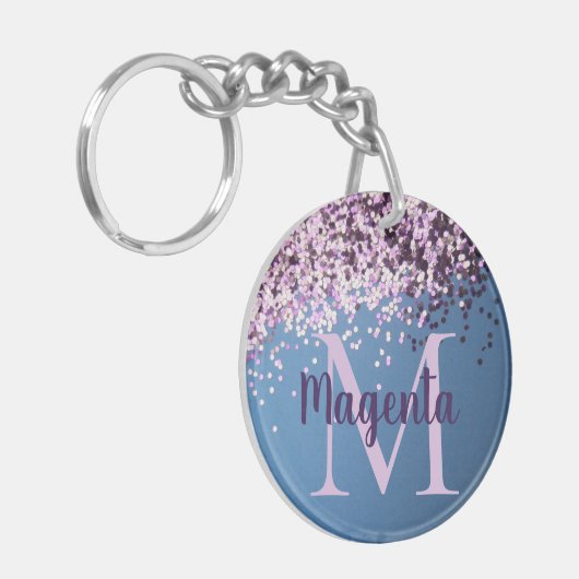 Monogram Lavender Confetti on Blue Sleutelhanger (Voorkant Links)