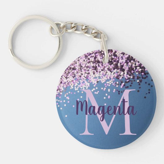 Monogram Lavender Confetti on Blue Sleutelhanger (Voorkant)