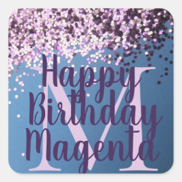 Monogram Lavender Confetti on Blue Vierkante Sticker