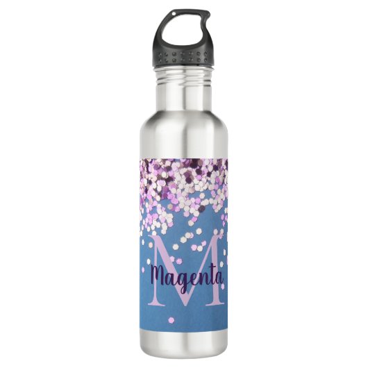 Monogram Lavender Confetti on Blue Waterfles (Voorkant)