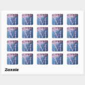 Monogram Lavender Confetti op Blue Square Stick Vierkante Sticker (Vel)