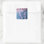 Monogram Lavender Confetti op Blue Square Stick Vierkante Sticker (Tas)