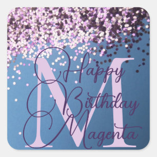 Monogram Lavender Confetti op Blue Square Stick Vierkante Sticker