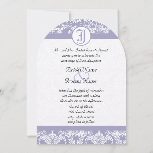 Monogram  Lavender Damask Foto Wedding Kaart (Voorkant)