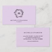 Monogram Lavender en Black Floral Wreath Visitekaartje (Voorkant / Achterkant)