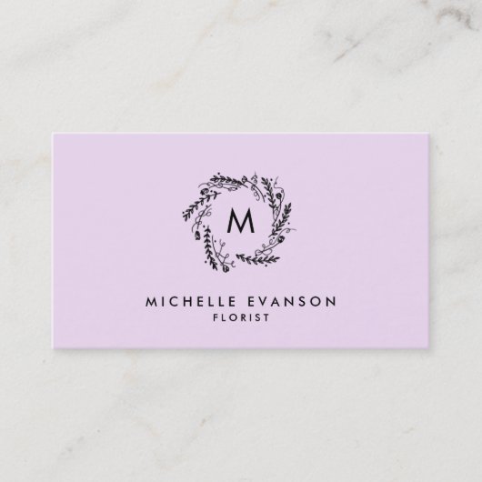 Monogram Lavender en Black Floral Wreath Visitekaartje (Voorkant)