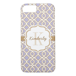 Monogram Lavender en Gold Quatrefoil iPhone 8/7 Hoesje