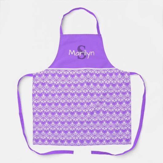 Monogram lavender en White Cute Heart Pattern Schort (Voorkant)