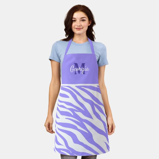 Monogram lavender en witte Zebrastripes Schort (Gedragen)