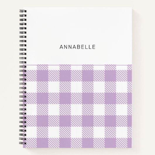 Monogram Lavender Gingham Girly Elegant Notitieboe Notitieboek (Voorkant)