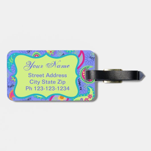 Monogram lavender Green Modern Paisley Pattern Bagagelabel (Achterkant horizontaal)