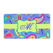 Monogram lavender Green Modern Paisley Pattern Etiket (Voorkant)