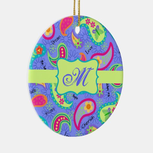 Monogram lavender Green Modern Paisley Pattern Keramisch Ornament (Rechts)