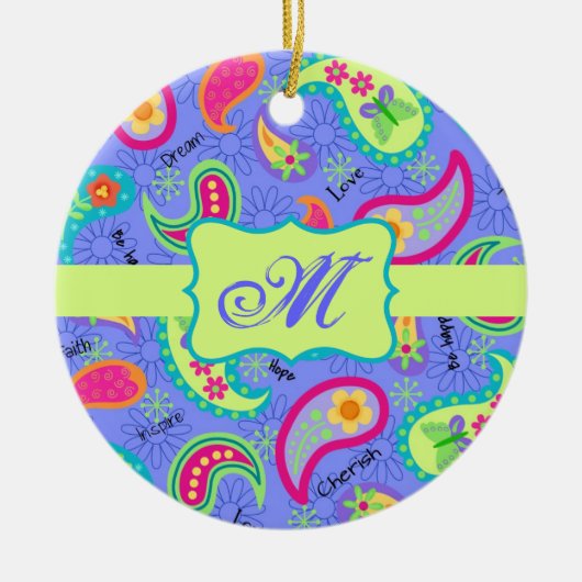 Monogram lavender Green Modern Paisley Pattern Keramisch Ornament (Voorkant)