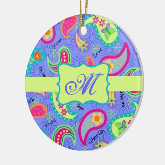Monogram lavender Green Modern Paisley Pattern Keramisch Ornament (Links)