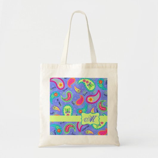 Monogram lavender Green Modern Paisley Pattern Tote Bag (Voorkant)