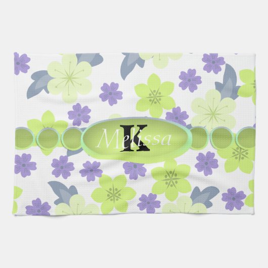 Monogram lavender Mint Spring Flowers Theedoek (Horizontaal)