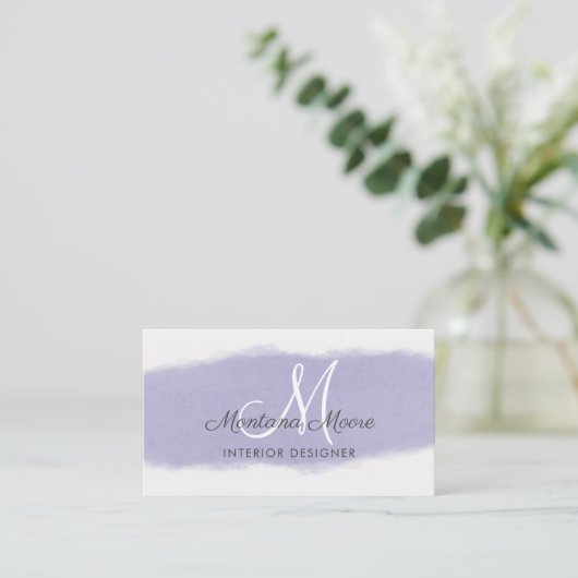 Monogram Lavender Paars Script Professional Visitekaartje (Staand voorkant)