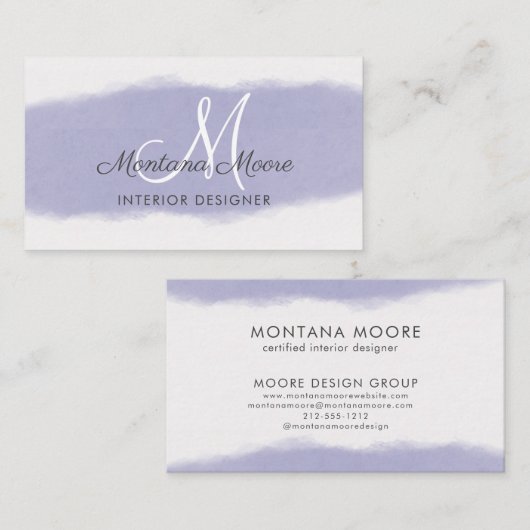 Monogram Lavender Paars Script Professional Visitekaartje (Voorkant / Achterkant)