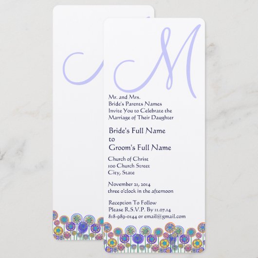 Monogram Lavender Periwinkle Wedding Kaart (Voorkant / Achterkant)